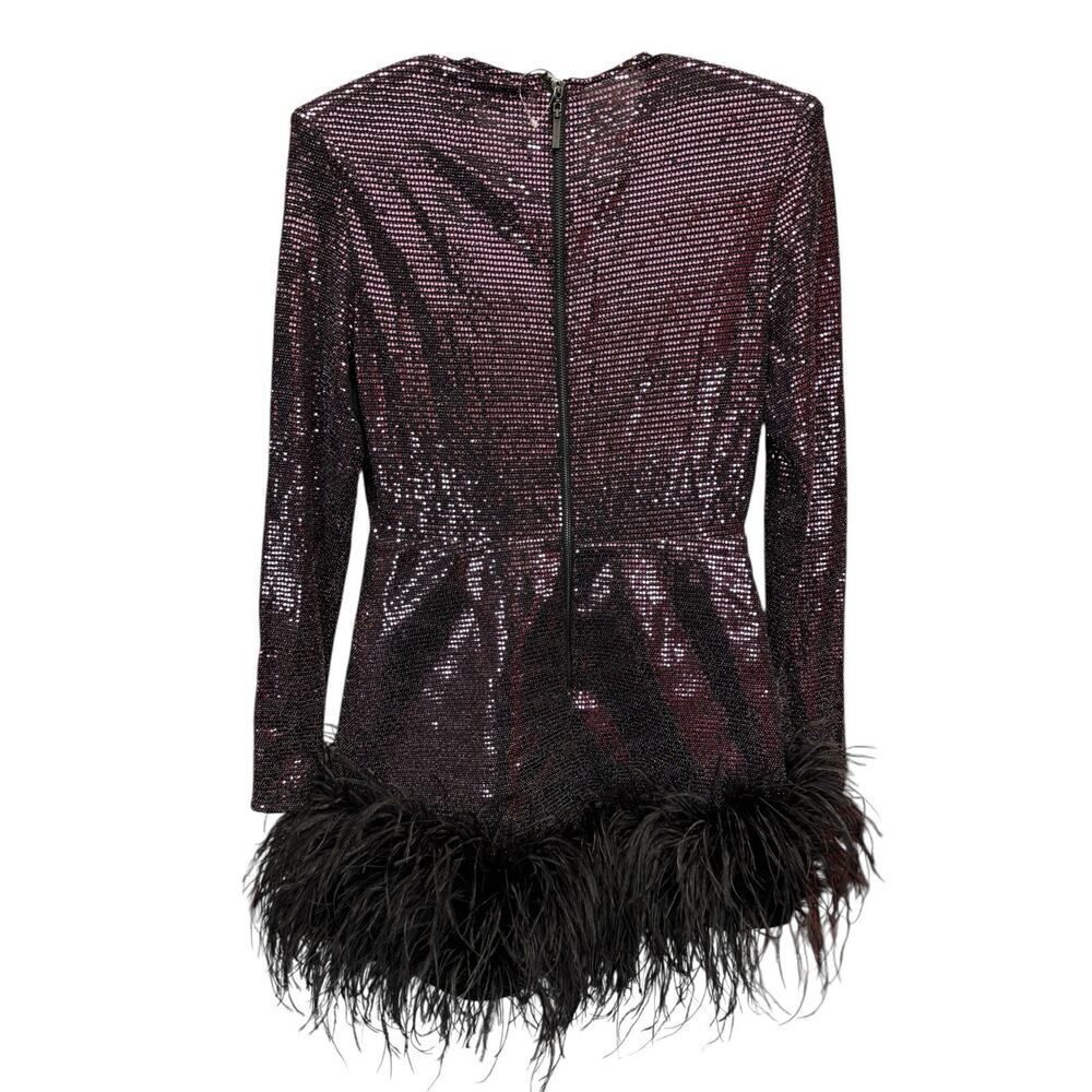NWT Bronx and Banco Kyoto Sequin Mini Dress Purple Ostrich Feather Hem L - Picture 10 of 13
